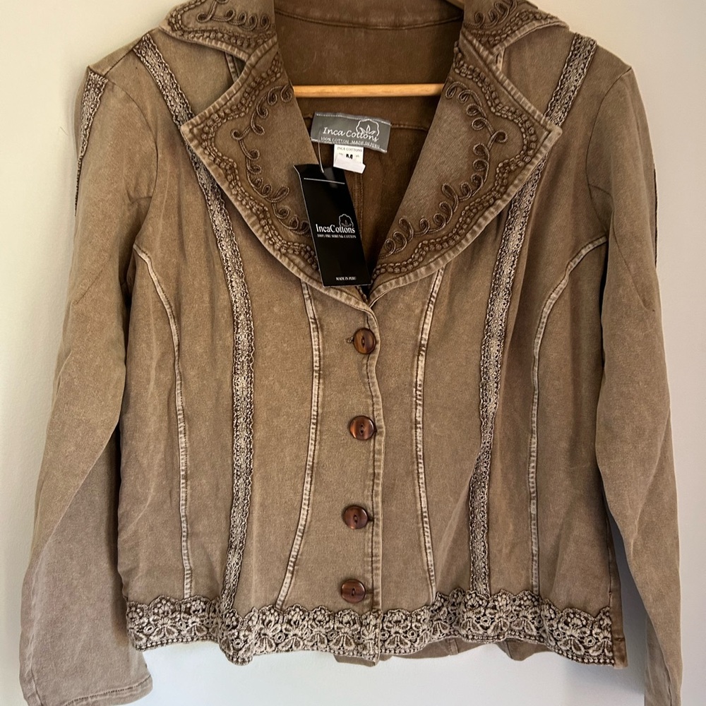 NWT Intricate Embroidered Brown Blazer Vintage 90’s Y2K